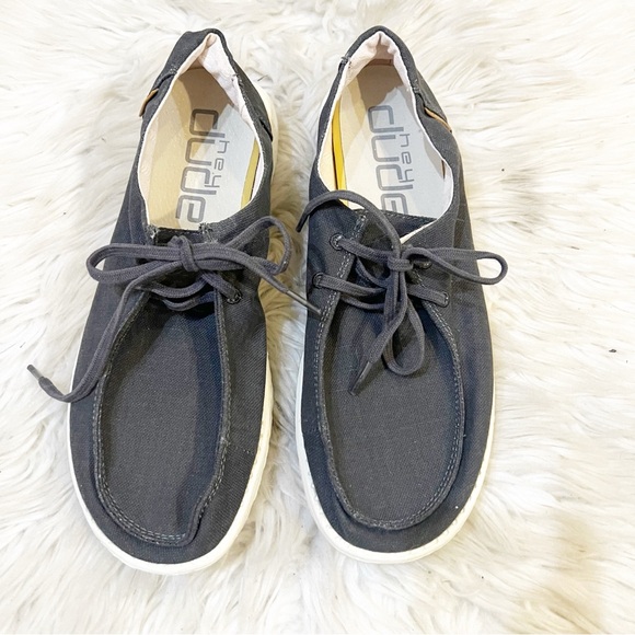 Hey Dude Shoes - Hey Dude Wendy Chambray Off Black Canvas Lace Up Women’s Size 9